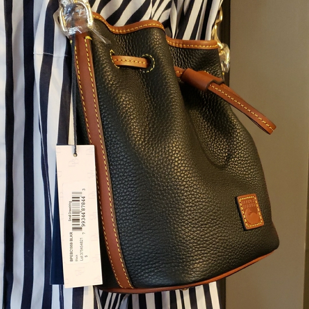 Dooney & Bourke Black and Brown Leather Small Drawstring Bag N W T - Picture 8 of 9